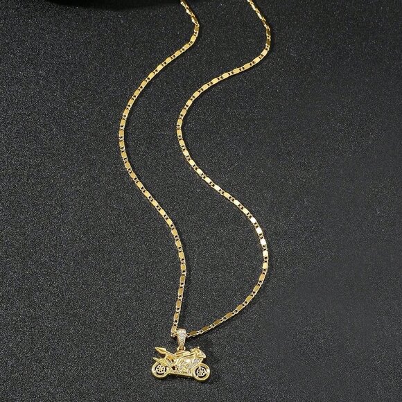 Gold and CZ Diamante Motorcycle Men’s Fashion Necklace NWOT - Picture 4 of 9